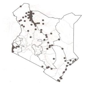 Distribution of Hyphaene compressa in Kenya